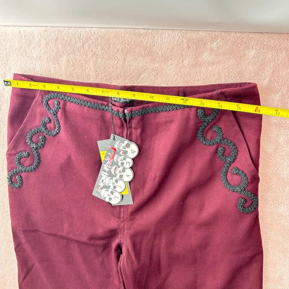 Devil Fashion Mens Burgundy Gothic Victorian Braided Scrollwork Trousers Pants
